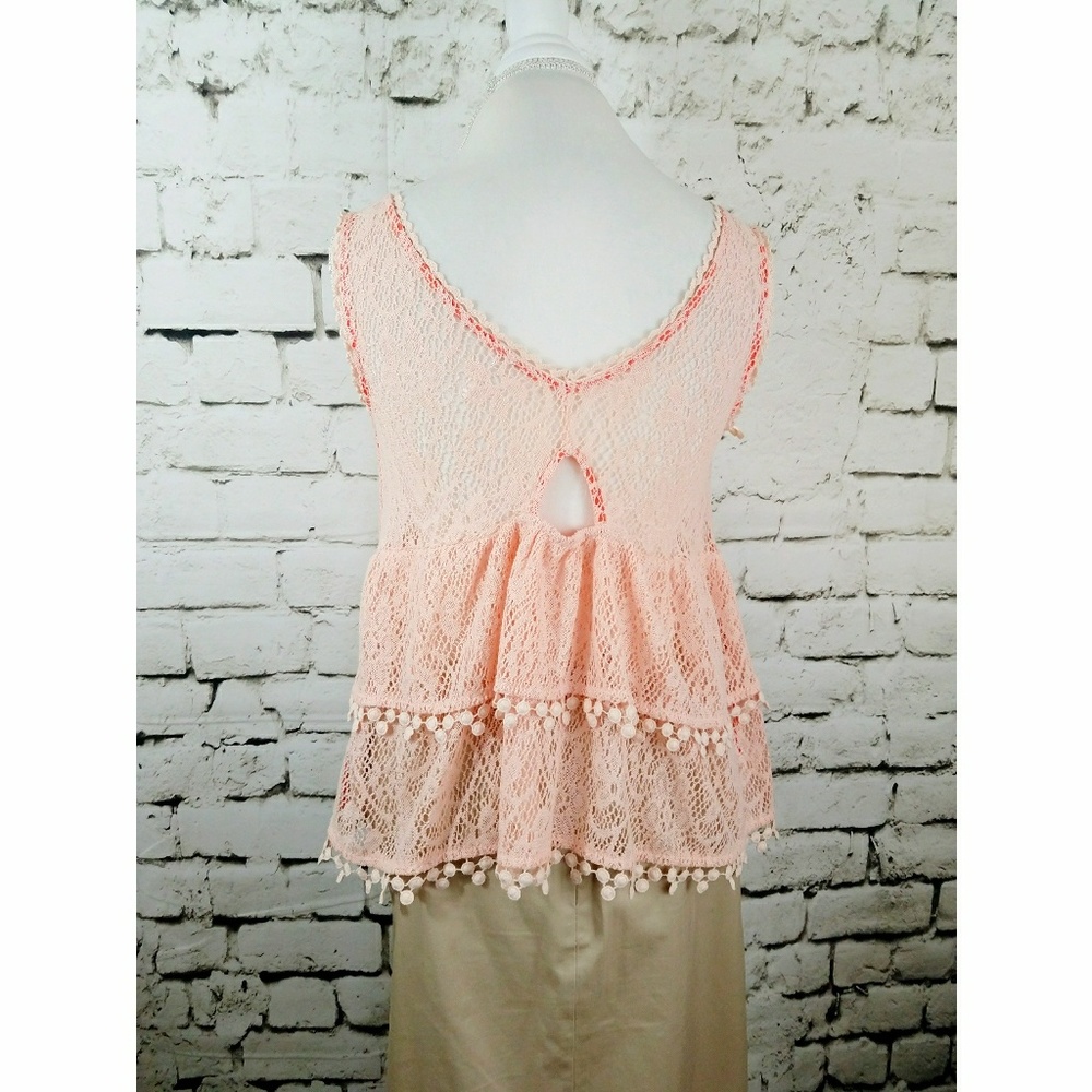 Free People Peach lace layered tank sz M - Picture 6 of 8
